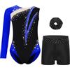 Freebily Completo da Ginnastica Artistica Bambina Body Danza Classica con Pantaloncini e Fascia per Capelli Balletto Leotards Bodysuit da Pattinaggio Artistico Dancewear A Blu verde 13-14 anni