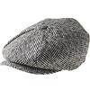 Peaky Blinders, Berretto piatto a 8 spicchi in stile "Newsboy", in tweed di lana Black Humbug M