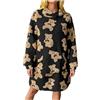 Ybing Pigiama da donna Kawaii con stampa orso felpa con cappuccio, caldo velluto double face, in morbido pile, casual, loungewear, Nero , S