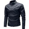 Zanisouta Giacca bomber da uomo, vestibilità stretta, in pelle, antivento, stile retrò, casual, con colletto alto, invernale, da pilota, giacca in similpelle, O blu., XXL