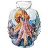 TDNEKMCA Felpa con Cappuccio Unisex 3D alla Moda per Uomo E Donna, con Stampa A Forma di Polpo, A Maniche Lunghe, Casual, con Tasche, per Tute da Ginnastica Autunnali E Invernali