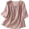 Generic Camicia a tunica estiva da donna in lino bohémien con scollo a V e grafica floreale ricamata, primaverile, hippie con volant sul davanti, per donne anziane, garza vintage, pizzo alla moda, Viola, XXL