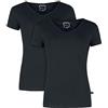 RED by EMP Donna T-Shirt Nere basilari in Doppio Pack con Scollo a V S