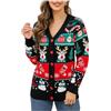 KWTF Maglione Cardigan con Scollo a V Donna Fiocco di Neve Modello Albero di Natale Cardigan Casual a Maniche Lunghe Vestito di Capodanno Abbigliamento da Donna