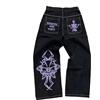 LIXQQS Jeans Gotici Uomo, Denim di Alta qualità con Ricamo Croce e Teschio Unico, Stile Baggy Vintage Y2K, vestibilità Ampia e Gamba Dritta(Purple,XXL)