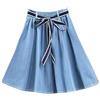 OVJENTSK Gonna Corta in Denim Svasata con Elastico in Vita E alla Moda da Donna, Gonna A Ruota in Jeans A Vita Alta, Linea A, con Cintura, Abiti da Festa di Base per Le Uscite di Festa, Azzurro Chiaro, Tagli