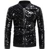 Generisch Giacca lucida da uomo con paillette, giacca bomber con zip, giacca da baseball, 70S, felpa da discoteca, lucida, metallizzata, per feste di Natale, per attività all'aria aperta, con glitter, Nero