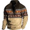 Duohropke Maglione da uomo in pile occidentale da cowboy con stampa geometrica 3D, a maniche lunghe, vintage, con colletto alto, cachi, XL