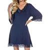 NOGRAX Camicia da Notte Donna Camicia da Notte A Mezza Manica con Scollo A V Camicie da Notte da Donna Indumenti da Notte in Cotone Abito da Notte Casual Indumenti da Notte Femminili-Blu-l