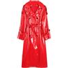Yeuyyben Autunno Lungo Rosso Lucido Riflettente Vernice Trench Cappotto Per Le Donne Doppio Petto Più Il Formato Moda, Rosso, S
