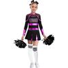 TiaoBug Bambina Costume da Cheer-Leader Manica Lunga Vestito Cheerleading con Pompon Uniforme da Cheer-Leader Ginnastica Leotards con Strass Lucidi Costume Carnevale Rosa caldo B 9-10 anni