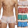 BEEMEN SEOBEAN Boxer da uomo Low Rise Trunks 100% cotone - Mini Fit, design a quadretti, traspirante con apertura, Confezione da 4, 4 colori, XXL