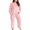Generisch Pigiama da donna, in flanella, per pigiama da donna, taglie forti, in pile corallo spesso e caldo, con vestibilità larga, biancheria intima invernale, Rosa chiaro., 4XL