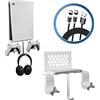 Hosanwell Supporto Parete per Console PS5 Supporti per 2 Controller & Cuffia, Supporto per Montaggio a Parete PS5 in Metallo Solido con Viti e Foro di Ventilazione Salvaspazio Bianco