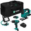 VONROC Set attrezzi a batteria VPower 20V. Include trapano, seghetto alternativo, lampada da lavoro LED, 1x batteria 2.0Ah, caricatore rapido e borsa (3 attrezzi 1x 2.0Ah)