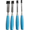 Labor Set 4 Scalpelli per Legno - Misure 6/12/18/24 mm - Lame con Bordi Smussati, Impugnatura in Plastica e Coprilama -