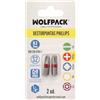 WOLFPACK Punte Cacciavite Phillips n. 3 (2 pezzi). Acciaio S2 al cromo vanadio. Punte esagonali, punte,