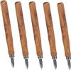 FONDOTIN Set di 5 Coltelli da Intaglio Legno Manico Marrone in Materiale Sintetico, Utensili per Creazione di Joint e Incisioni Artigianali