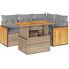 vidaXL Set Divano da Giardino 5 pz con Cuscini Beige Polyrattan Acacia