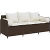 vidaXL Divano da Giardino a 3 Posti con Cuscini in Polyrattan Marrone, Divano da Esterno, mobili da Giardino, mobili da Giardino