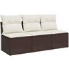 vidaXL Divano da Giardino a 3 Posti con Cuscini in Polyrattan Marrone