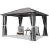 TOOLPORT Gazebo da Giardino 3x3,65 m Tetto Hardtop in Acciaio con Teli Laterali e Zanzariere in Grigio