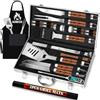 ROMANTICIST Set di 26 accessori per barbecue da uomo, regalo per la festa del papà, in acciaio inox, resistente, con grembiule, termometro, tappetini in custodia in alluminio, colore marrone