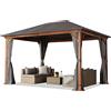 TOOLPORT Gazebo da giardino 3x4 m effetto legno, tetto in acciaio, 4 pannelli laterali in grigio