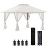 Outsunny Gazebo Pieghevole Pop Up 4x4 m ad Altezza Regolabile a 3 Livelli, Gazebo Esterno con Zanzariera, Sacchi di Sabbia, Borsa da Trasporto, UV50+, per Giardino Campeggio Feste, Crema