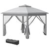Outsunny Gazebo Pop Up 3.3x3.3 m Regolabile in Altezza su 3 Livelli con Zanzariere, Gazebo da Esterno con Tetto Doppio, Pannelli Laterali e Borsa da Trasporto in Metallo e Tessuto Oxford, Grigio