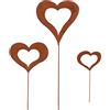 UNUS Confezione di 3 picchetti, decorativi, a forma di cuore, in metallo arrugginito