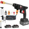 Purova Idropulitrice a Batteria, Idropulitrice 21V MAX 35Bar, Pistola Di Lavaggio a Batterie, Portatile Press & Clean, Lancia Schiuma, Tubo da 5M, Auto, Prato (con 2 Batteria da 4000 mAh)