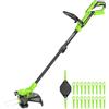Greenworks Decespugliatore da 40 V, 33,0 cm, senza piombo, cavo di alimentazione automatico, testa girevole, tagliaerba leggero, 20 lame in plastica + copertura lama, batteria venduta separatamente