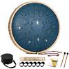 HOPWELL Steel Tongue Drum - Tamburo per lingua da 15 note da 30 cm - Strumenti a percussione - Tamburo a mano con libro musicale, mazze per batteria e borsa per il trasporto, D Major, blu navy