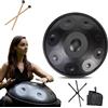 LXHGVKHJ Strumento Handpan - 432Hz/440Hz 9/10/ 12 Note - Steel Tongue Drum da 55cm - Hand Pan Drum con Supporto per Battenti per la Guarigione del Suono (Size : 440Hz, Color : BLACK_9 NOTES)