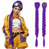 Silk-co Extension Treccine Viola a Tre Capelli Clip in Treccia Finta Coda Lunga Braids Posticci Teenager Ragazza per Cosplay Stile Gotico 65cm