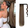 Gairyan 55cm Coda Capelli Extension Coda di Cavallo Lisci Posticci per Capelli Wrap Around Ponytail Extension Finta Estensione Sintetici Lungo per Donna, Marrone Castagna & Biondo