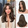 FESHFEN Parrucca Donna Lunga con Frangia Natuaral Sintetici Ricci Parrucca Capelli Parrucche per Donna, Castano Medio 45 cm