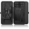 hankousi Set di 15 unghie in acciaio inox, alla moda, per manicure, unghie dei piedi, con custodia portatile da viaggio in pelle, per uomini, donne e genitori, colore nero