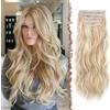 FESHFEN Extension Capelli a Clip - 4 pezzi Lunga Ricci Ondulati Sintetici Naturali Posticci Capelli Extension con Clip per Donna, 60 cm Oro Champagne e Oro Bianco