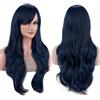 IMISSU 70 cm capelli lunghi acqua parrucche ondulate con frangia parrucca costume cosplay (Blu scuro)