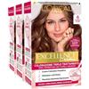 L'Oreal Paris L'Oréal Paris Tinta Permanente Excellence Creme 6 Biondo Scuro Colorazione Triplo Trattamento Copre 100% dei Capelli Bianchi Lunga Durata con Acido Ialuronico - 3 Tinte