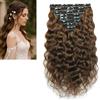 Larafona 20inch/50cm Extension Clip Capelli Veri 100% Umano Capelli, Marrone Chiaro 6# Onda Naturale/Ricci Grandi per Testa Piena 8pc 120gram