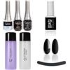 Esthetica ESTROSA KIT COMPLETO SEMIPERMANENTE UNGHIE SMALTO - BASE PRIMER + BASE DEFENCE COAT + LUCIDANTE GLOSS + CLEANSER REMOVER 125ml + OMAGGIO Gel Polish nero 123 Reykjavik 10Ml