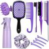 Generic Set di 12 spazzole districanti per capelli da donna, set di pennelli professionali per capelli ricci con flacone spray e clip (viola)