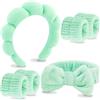 VELSCRUN Fascia per capelli da spa, 6 fasce per la cura della pelle, con papillon in spugna verde brillante, set di braccialetti per capelli, accessori per capelli alla moda per ragazze e donne