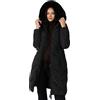 Lovedrobe Women's Winter Jacket Ladies Coat Quilted Padded Faux Fur Hood Belted Puffa Zip Front Pockets Puffer Outerwear Cappotto, Black, 54 Donna