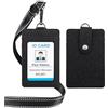 Muka - Porta badge in pelle con cordino, con bottone a pressione e 3 scomparti per carte di credito, colore: Nero