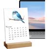 Generisch Calendario per uccelli 2026 | Agenda mensile verticale con design ad - con supporto in legno per piccoli calendari da scrivania - per ufficio, casa, famiglia, Capodanno, Natale
