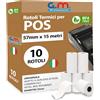G.M. DISTRIBUZIONE GM Rotoli Carta Termica POS 57x35 mm 15 Metri 10 Pezzi - Omologati Universali Foro 12 mm BPA Free - Lunghezza Extra Compatibili Nexi, Bancomat, Registratori Cassa e POS